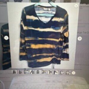 LOGO by Lori Goldstein Sz Large Tie-Dye Stripe Knit Top w/ Cinched Tie Ink